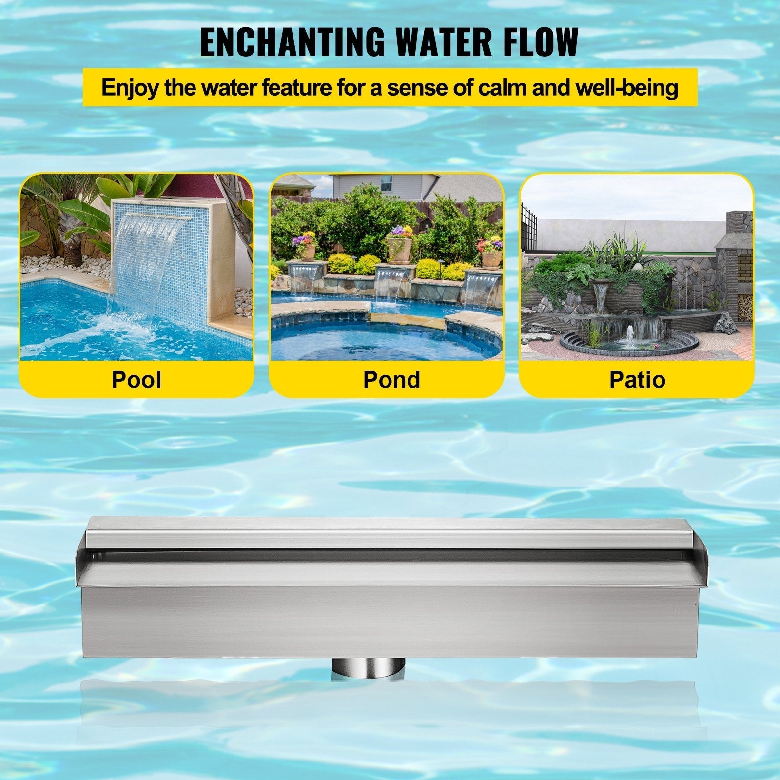 VEVOR Patiolife Pool Fountain Stainless Steel Pool Waterfall 11.8
