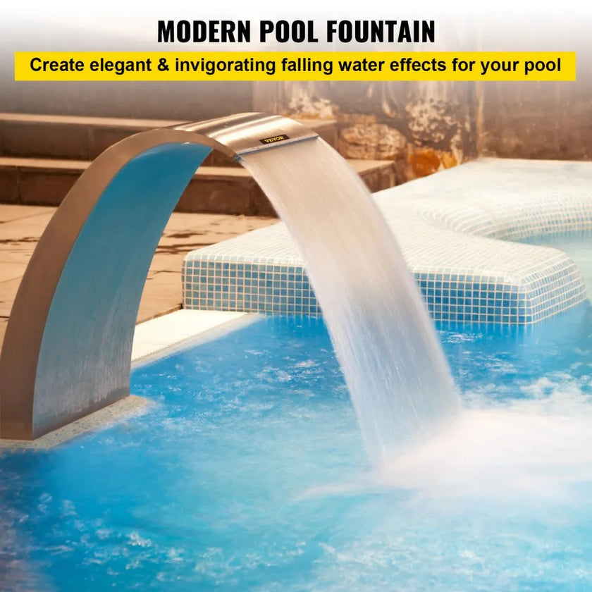 VEVOR Stainless Steel Pool Fountain 17.7 x 11.8 x 23.6 inches Pool Fountain Silver Pool Fountains for In Ground Pools Garden Outdoor Waterfalls Sheer Descent Pond Water Feature
