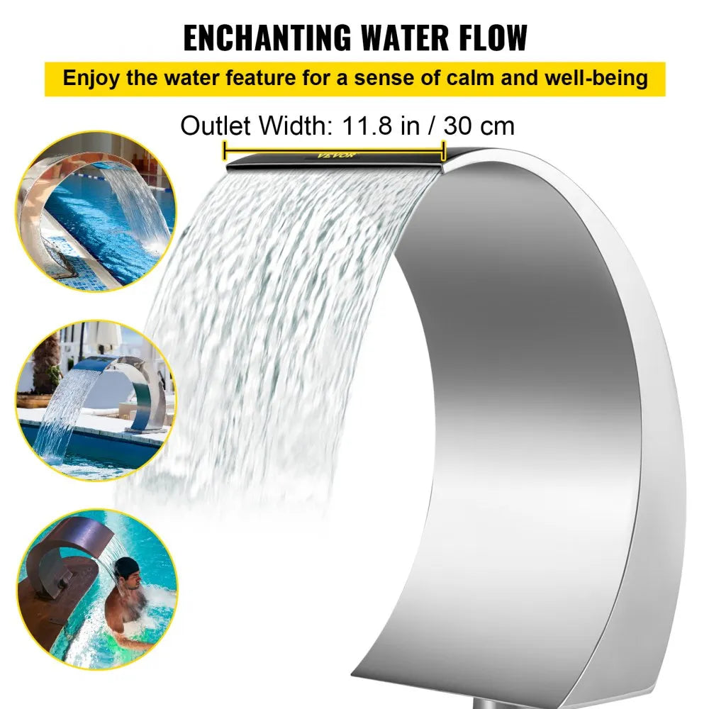 VEVOR Stainless Steel Pool Fountain 17.7 x 11.8 x 23.6 inches Pool Fountain Silver Pool Fountains for In Ground Pools Garden Outdoor Waterfalls Sheer Descent Pond Water Feature