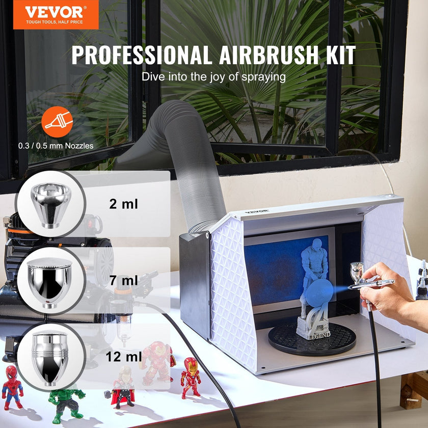 VEVOR Airbrush Gun, 0.3 mm and 0.5 mm Dual Action Gravity Feed Airbrush, Airbrush Kit with 2/7/12ml Copper Cups and Cleaning Accessories, Air Brush Gun for Painting Models, Cakes, Desserts, Nail Art
