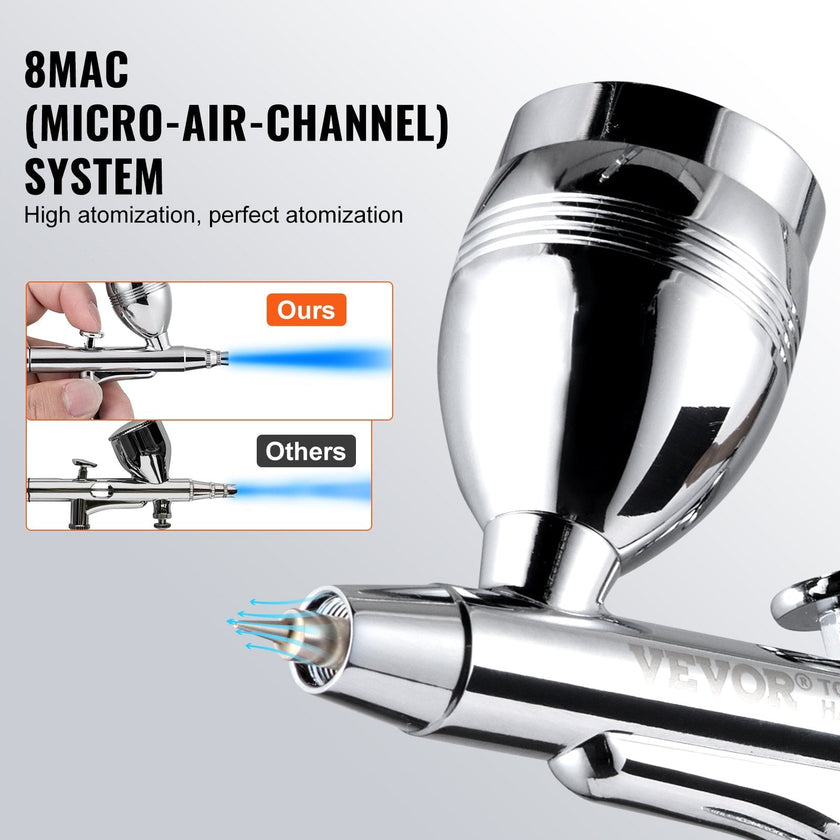 VEVOR Airbrush Gun, 0.3 mm and 0.5 mm Dual Action Gravity Feed Airbrush, Airbrush Kit with 2/7/12ml Copper Cups and Cleaning Accessories, Air Brush Gun for Painting Models, Cakes, Desserts, Nail Art