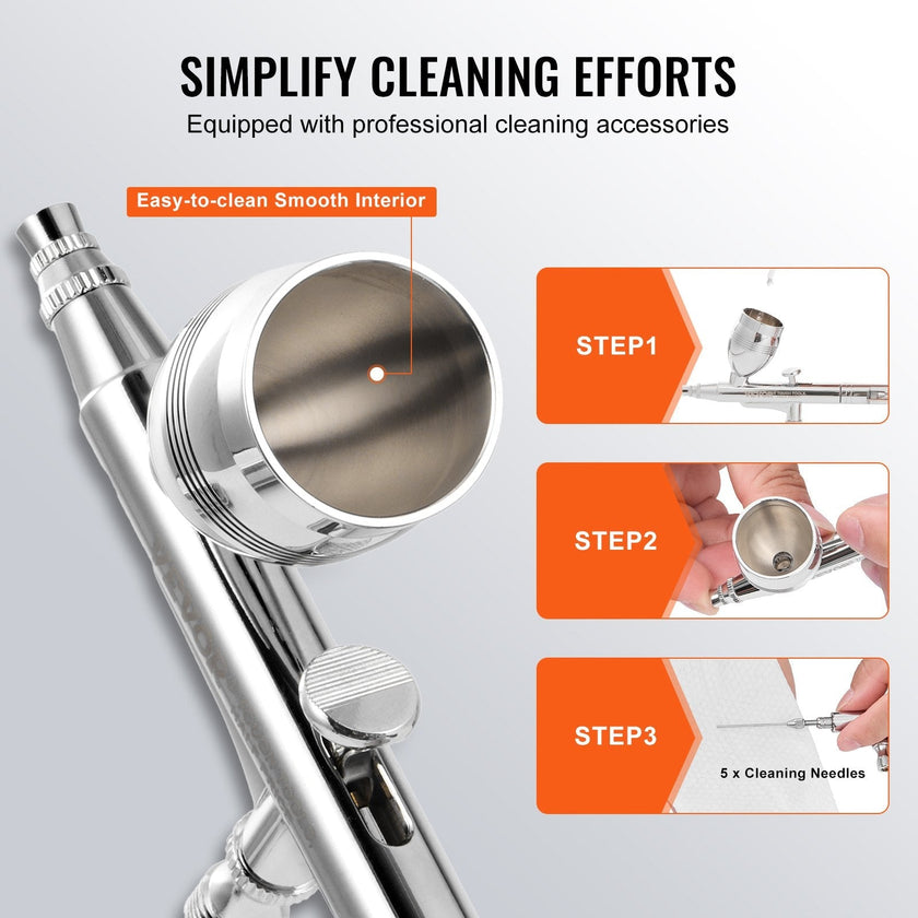 VEVOR Airbrush Gun, 0.3 mm and 0.5 mm Dual Action Gravity Feed Airbrush, Airbrush Kit with 2/7/12ml Copper Cups and Cleaning Accessories, Air Brush Gun for Painting Models, Cakes, Desserts, Nail Art