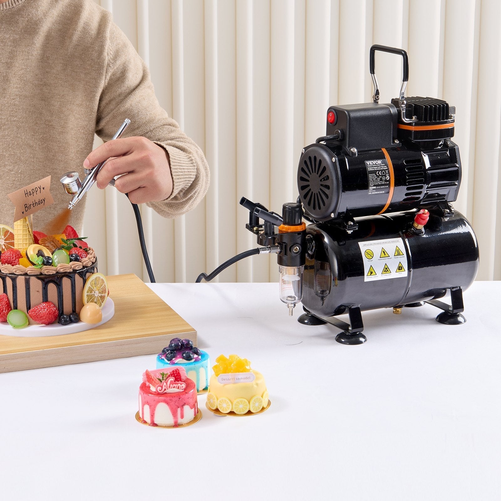VEVOR Airbrush Gun, 0.3 mm and 0.5 mm Dual Action Gravity Feed Airbrush, Airbrush Kit with 2/7/12ml Copper Cups and Cleaning Accessories, Air Brush Gun for Painting Models, Cakes, Desserts, Nail Art