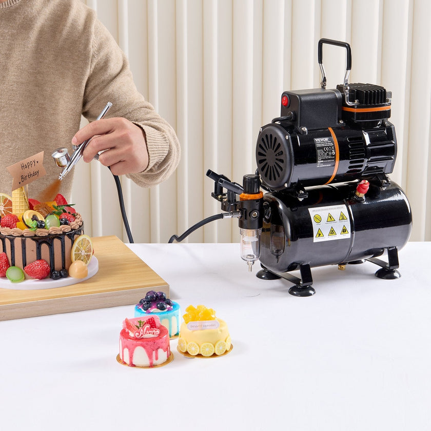 VEVOR Airbrush Gun, 0.3 mm and 0.5 mm Dual Action Gravity Feed Airbrush, Airbrush Kit with 2/7/12ml Copper Cups and Cleaning Accessories, Air Brush Gun for Painting Models, Cakes, Desserts, Nail Art