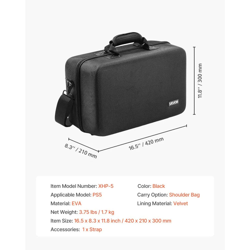 VEVOR PS5 Carrying Case Travel Bag for Playstation 5 Shockproof EVA Soft Lining