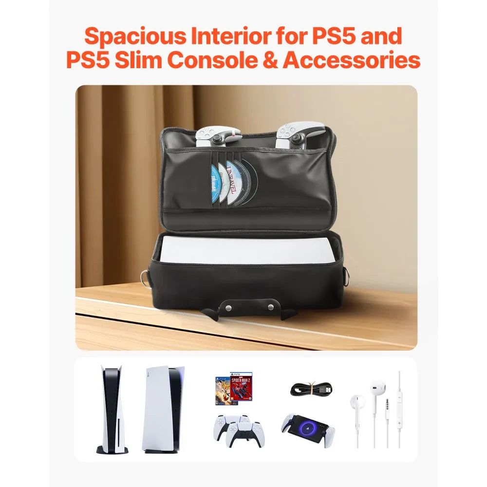 VEVOR PS5 Carrying Case Travel Bag for Playstation 5 PS5 Slim Waterproof Nylon