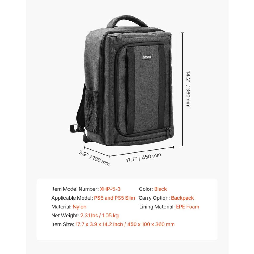 VEVOR PS5 Backpack Dual Shoulder Travel Bag for Playstation 5 PS5 Slim Nylon