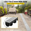 VEVOR Trench Drain System, Channel Drain with Metal Grate, 5.9x5.1-Inch HDPE Drainage Trench, Black Plastic Garage Floor Drain, 3x39 Trench Drain Grate, with 3 End Caps, for Garden, Driveway-3 Pack