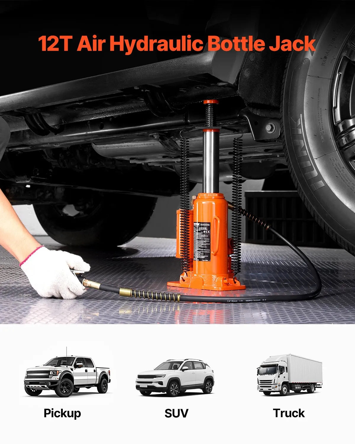 VEVOR Air Hydraulic Bottle Jack 12 Ton Manual Hand Pump Automotive Car Repair