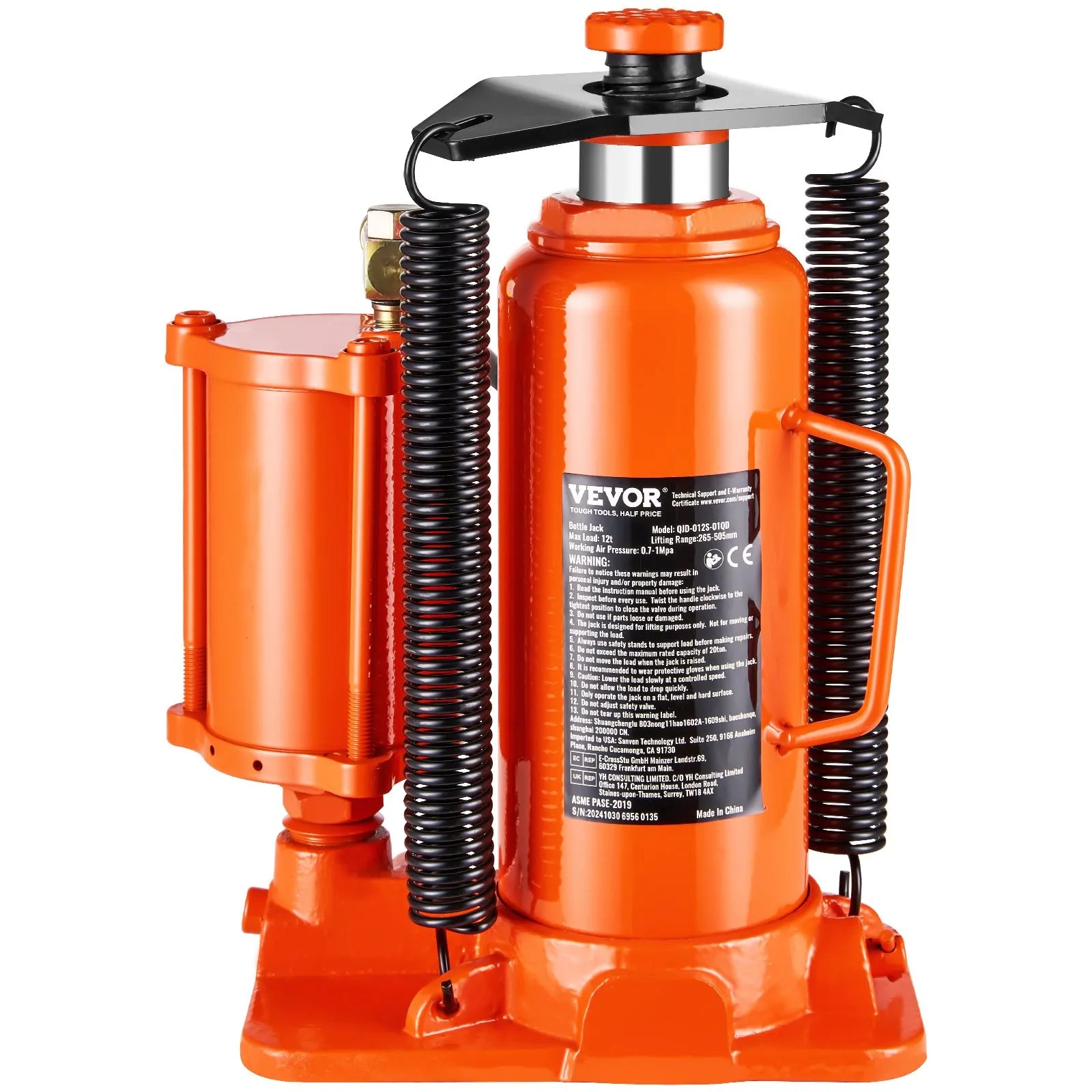 VEVOR Air Hydraulic Bottle Jack 12 Ton Manual Hand Pump Automotive Car Repair