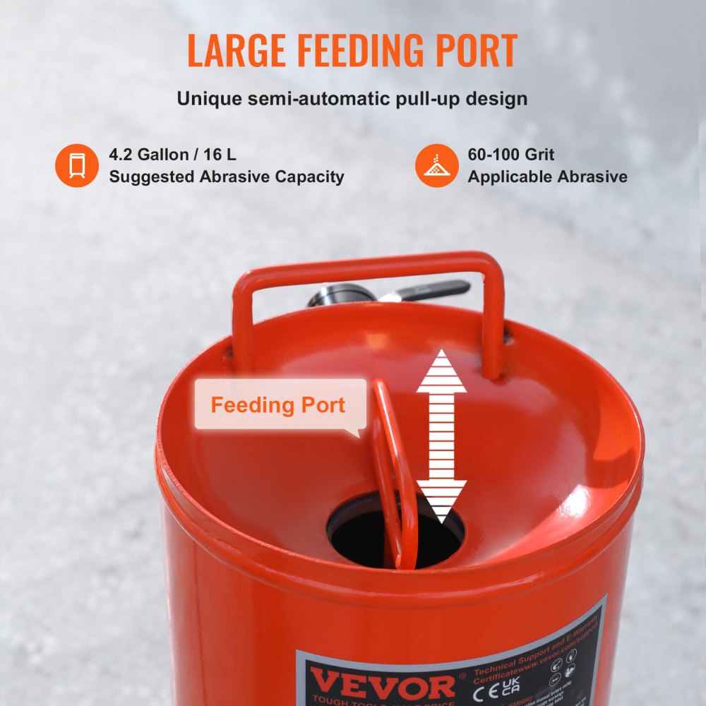 VEVOR 10 Gallon Heavy-Duty Sand Blaster, 60-110 PSI High Pressure Sandblaster, Portable Abrasive Blasting Tank, Air Sand Blasting Kit with 2 Ceramic Nozzles & 7.5ft Hose for Stain, Rust, Paint Removal