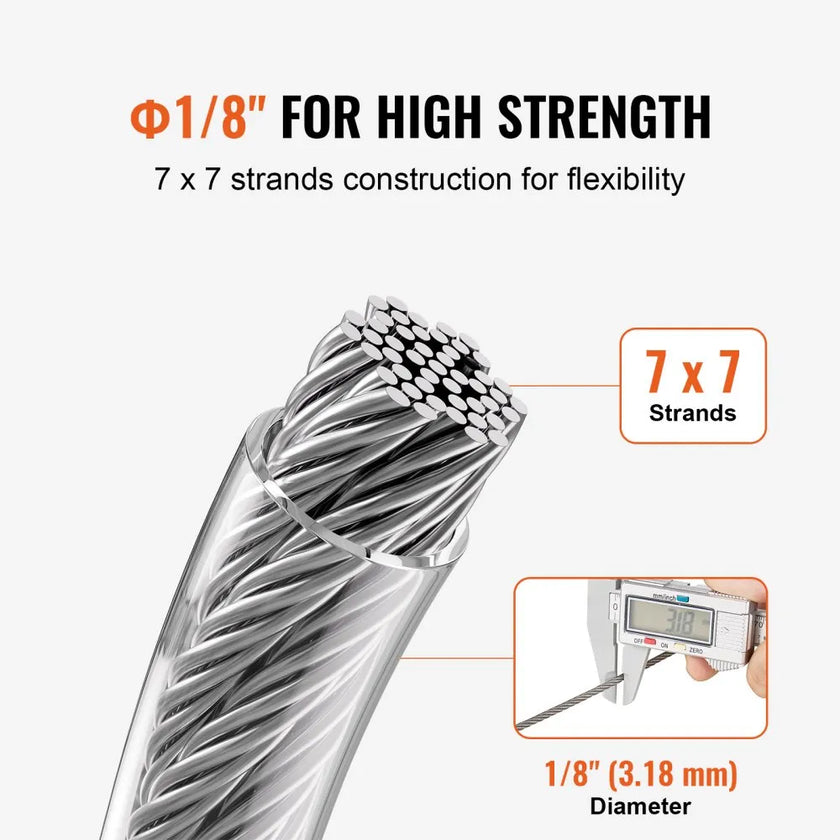 VEVOR T304 Stainless Steel Cable 1/8