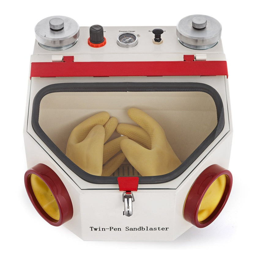 VEVOR Dental Sandblaster 2 Pen + 2 Tanks Dental Lab Sandblaster with LED Light and Large View Window Sandblaster Machine with Foot Pedal Control
