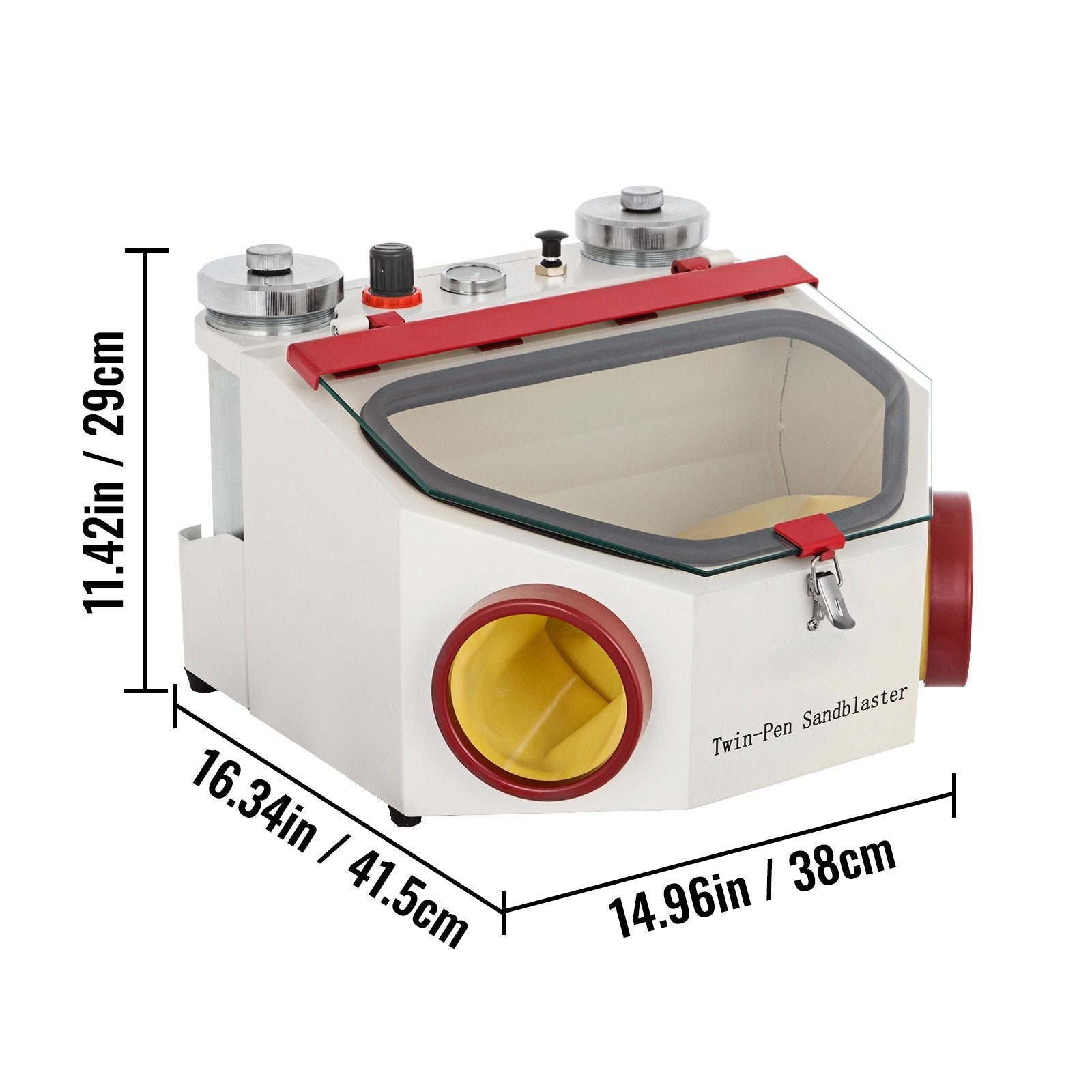 VEVOR Dental Sandblaster 2 Pen + 2 Tanks Dental Lab Sandblaster with LED Light and Large View Window Sandblaster Machine with Foot Pedal Control