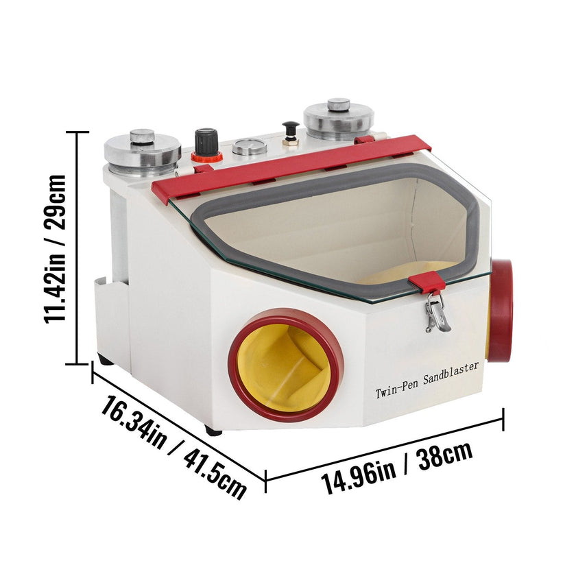 VEVOR Dental Sandblaster 2 Pen + 2 Tanks Dental Lab Sandblaster with LED Light and Large View Window Sandblaster Machine with Foot Pedal Control
