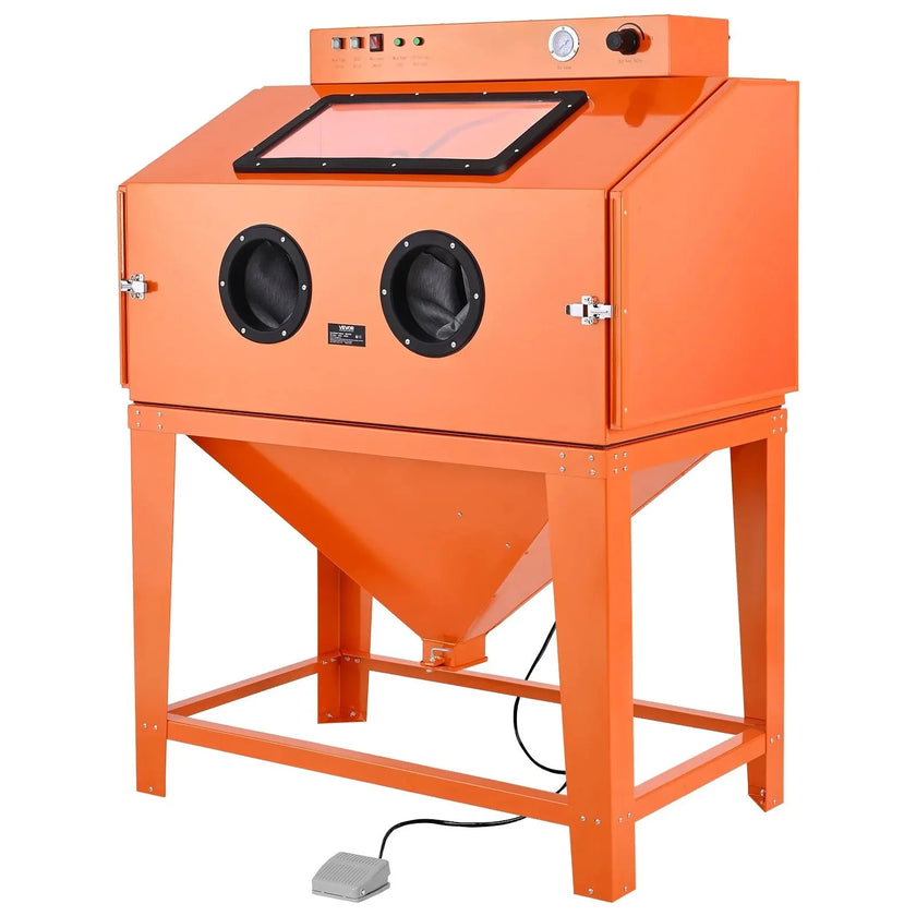VEVOR 115 Gallon Sandblasting Cabinet, Heavy Duty Steel Sand Blasting Cabinet with 31-Gallon Media Hopper, Dual Blasting Guns & 1.6HP Dust Collector for Oversized Parts Surface Finishing, Rust Removal