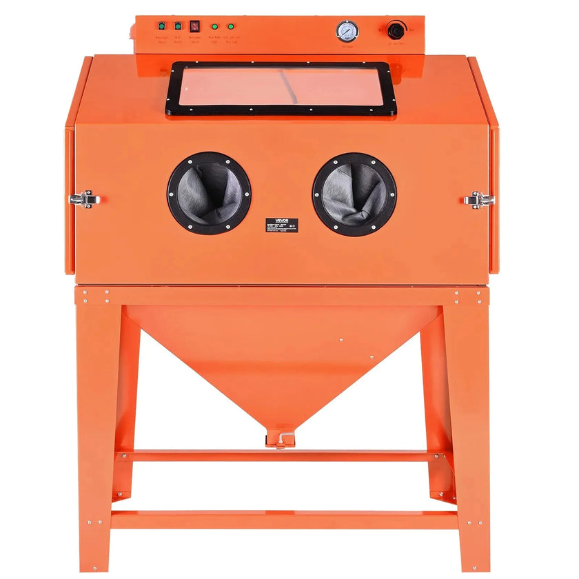 VEVOR 115 Gallon Sandblasting Cabinet, Heavy Duty Steel Sand Blasting Cabinet with 31-Gallon Media Hopper, Dual Blasting Guns & 1.6HP Dust Collector for Oversized Parts Surface Finishing, Rust Removal