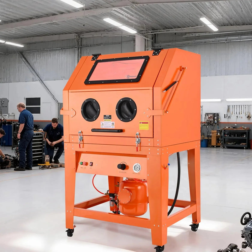 VEVOR 245 Gallon Sandblasting Cabinet with Pressurized Tank, Heavy Duty Steel Sand Blasting Cabinet on Wheels - with 32 Gallon Media Hopper & 1.6HP Dust Collector for Oversized Parts Surface Finishing