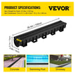 VEVOR Trench Drain System, Channel Drain with Plastic Grate, 5.8x5.2-Inch HDPE Drainage Trench, Black Plastic Garage Floor Drain, 6x39