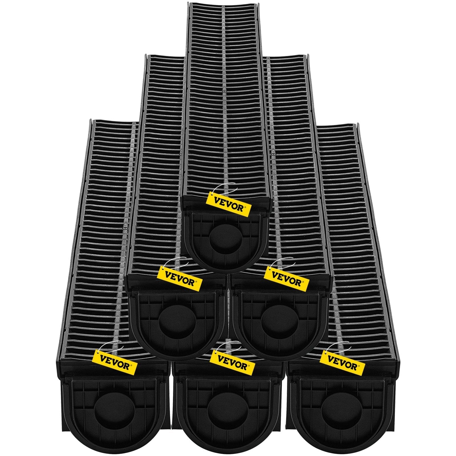 VEVOR Trench Drain System, Channel Drain with Plastic Grate, 5.8x5.2-Inch HDPE Drainage Trench, Black Plastic Garage Floor Drain, 6x39