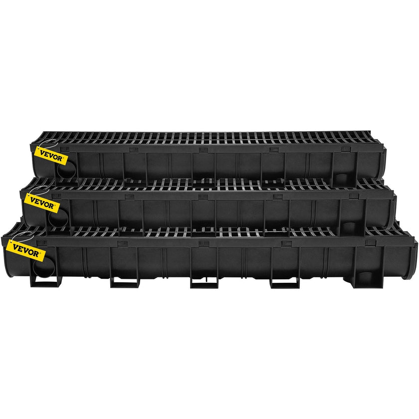 VEVOR Trench Drain System, Channel Drain with Plastic Grate, 5.8x5.2-Inch HDPE Drainage Trench, Black Plastic Garage Floor Drain, 6x39