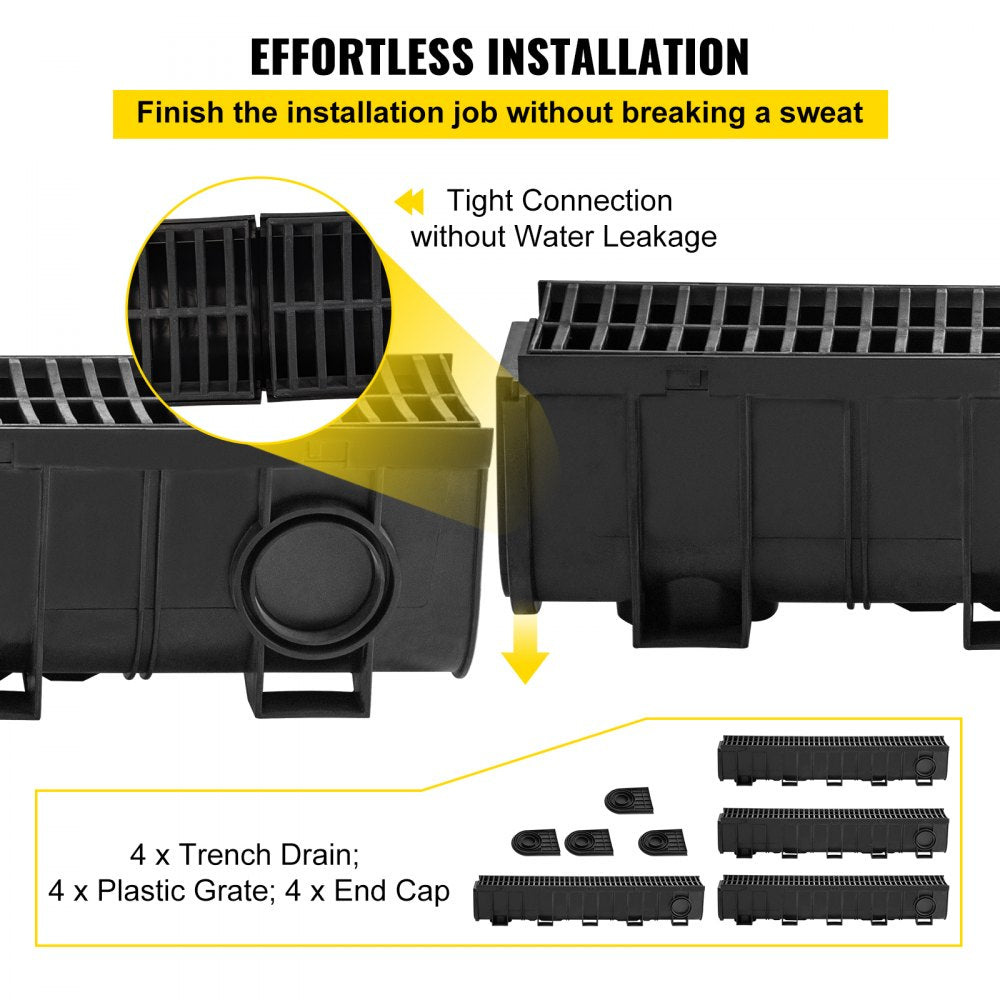 VEVOR Drainage Trench Driveway Channel Drain Kit Plastic Grate-5.8