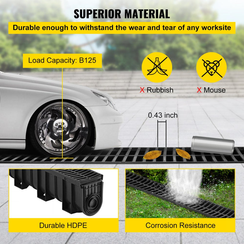 VEVOR Drainage Trench Driveway Channel Drain Kit Plastic Grate-5.8