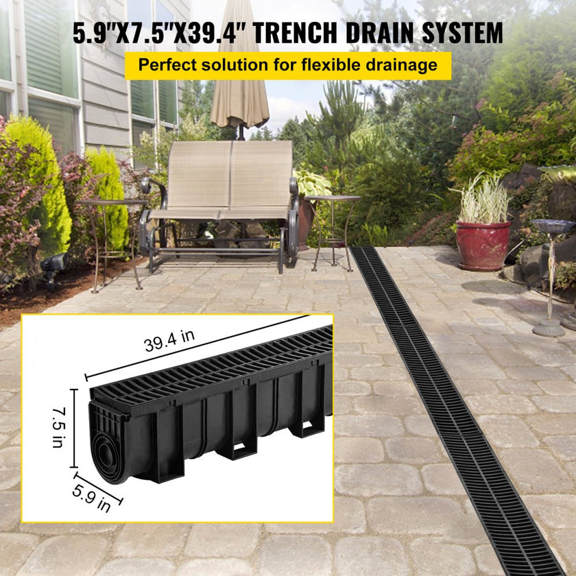 VEVOR Drainage Trench Driveway Channel Drain Kit Plastic Grate-5.8