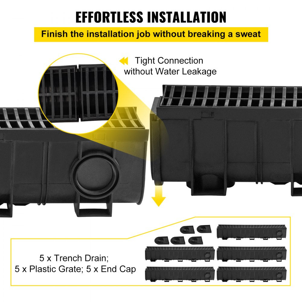 VEVOR Drainage Trench Driveway Channel Drain Kit Plastic Grate-5.8