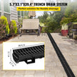 VEVOR Trench Drain System, Channel Drain with Plastic Grate, 5.8x3.1-Inch HDPE Drainage Trench, Black Plastic Garage Floor Drain, 5x39