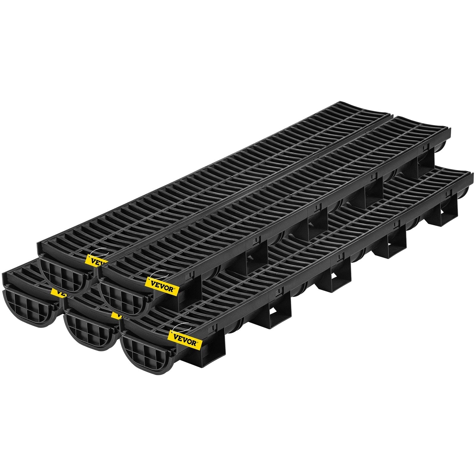 VEVOR Trench Drain System, Channel Drain with Plastic Grate, 5.8x3.1-Inch HDPE Drainage Trench, Black Plastic Garage Floor Drain, 5x39