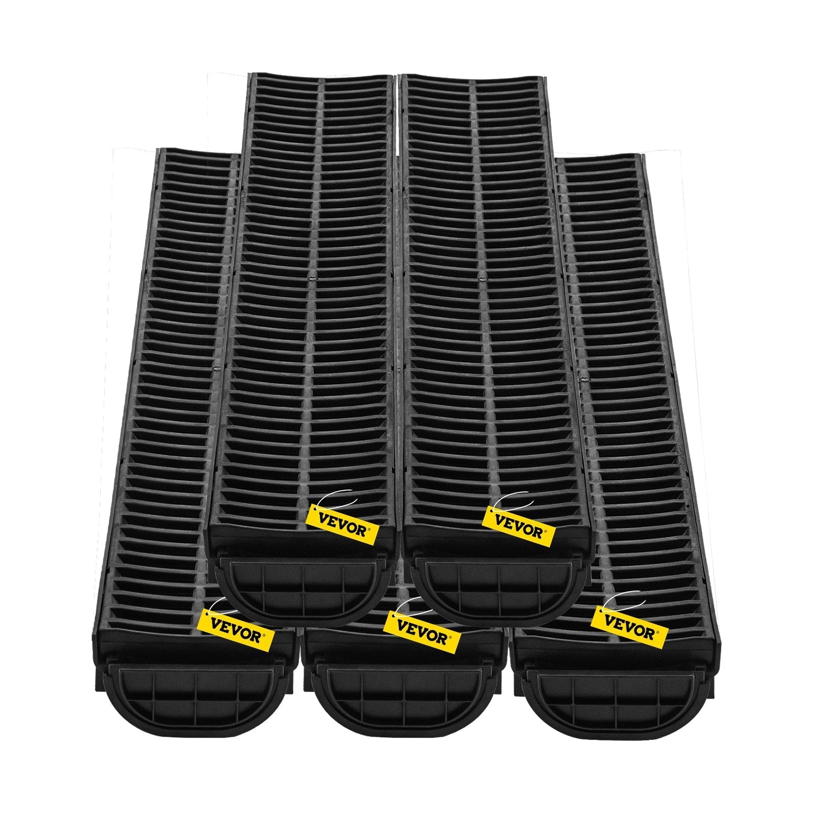 VEVOR Trench Drain System, Channel Drain with Plastic Grate, 5.8x3.1-Inch HDPE Drainage Trench, Black Plastic Garage Floor Drain, 5x39