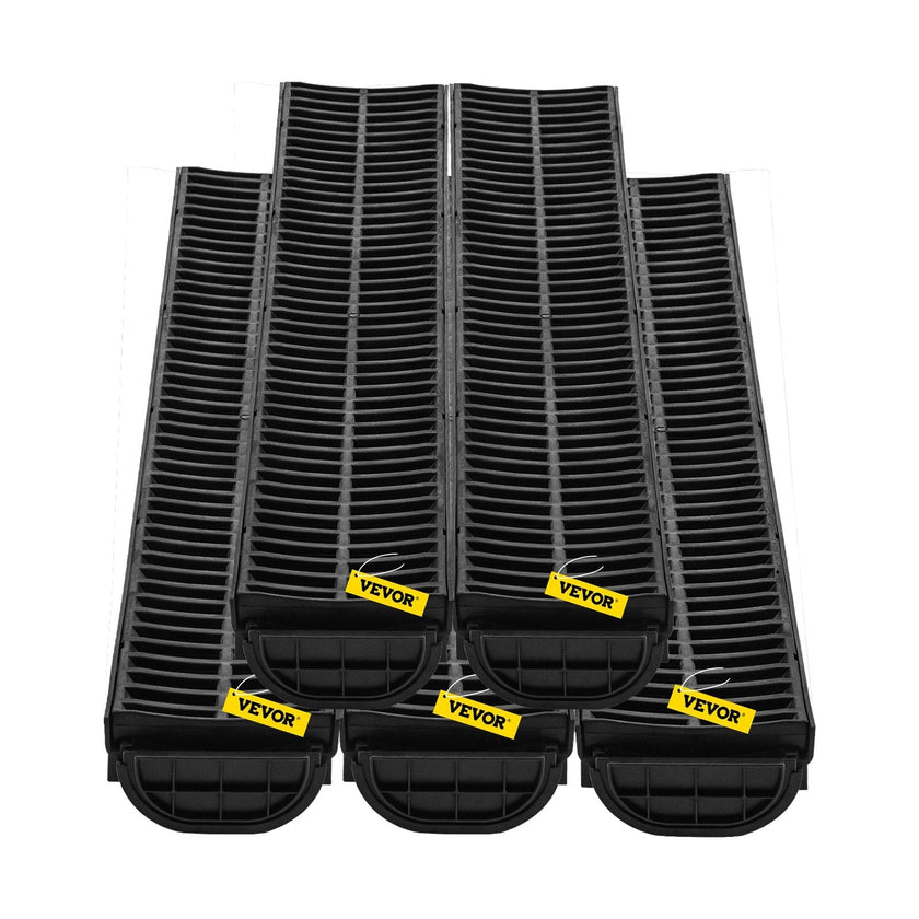 VEVOR Trench Drain System, Channel Drain with Plastic Grate, 5.8x3.1-Inch HDPE Drainage Trench, Black Plastic Garage Floor Drain, 5x39
