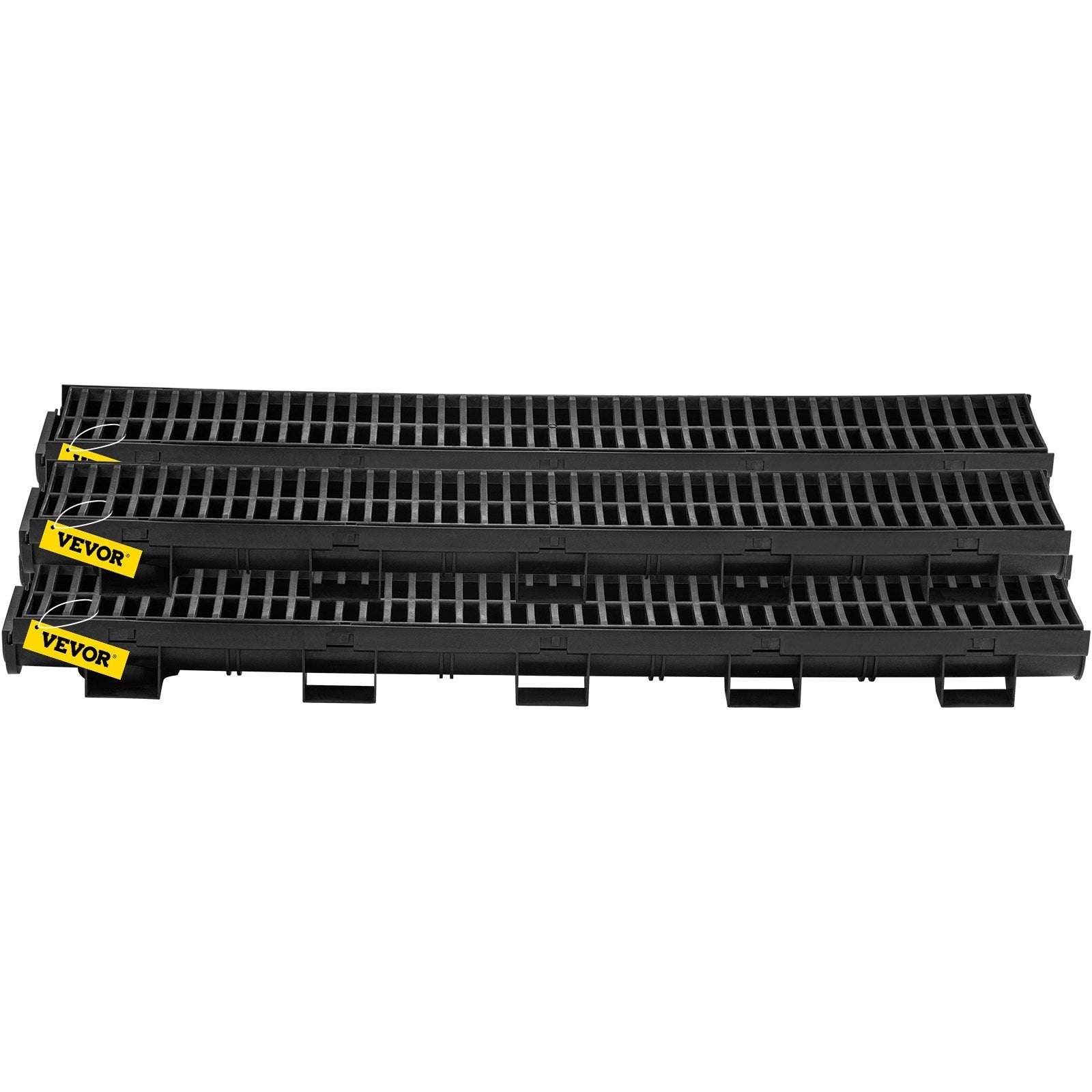 VEVOR Trench Drain System, Channel Drain with Plastic Grate, 5.8x3.1-Inch HDPE Drainage Trench, Black Plastic Garage Floor Drain, 5x39