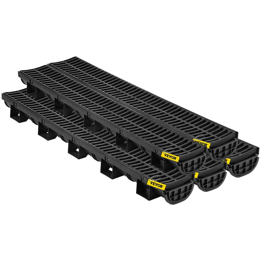 VEVOR Trench Drain System, Channel Drain with Plastic Grate, 5.8x3.1-Inch HDPE Drainage Trench, Black Plastic Garage Floor Drain, 5x39