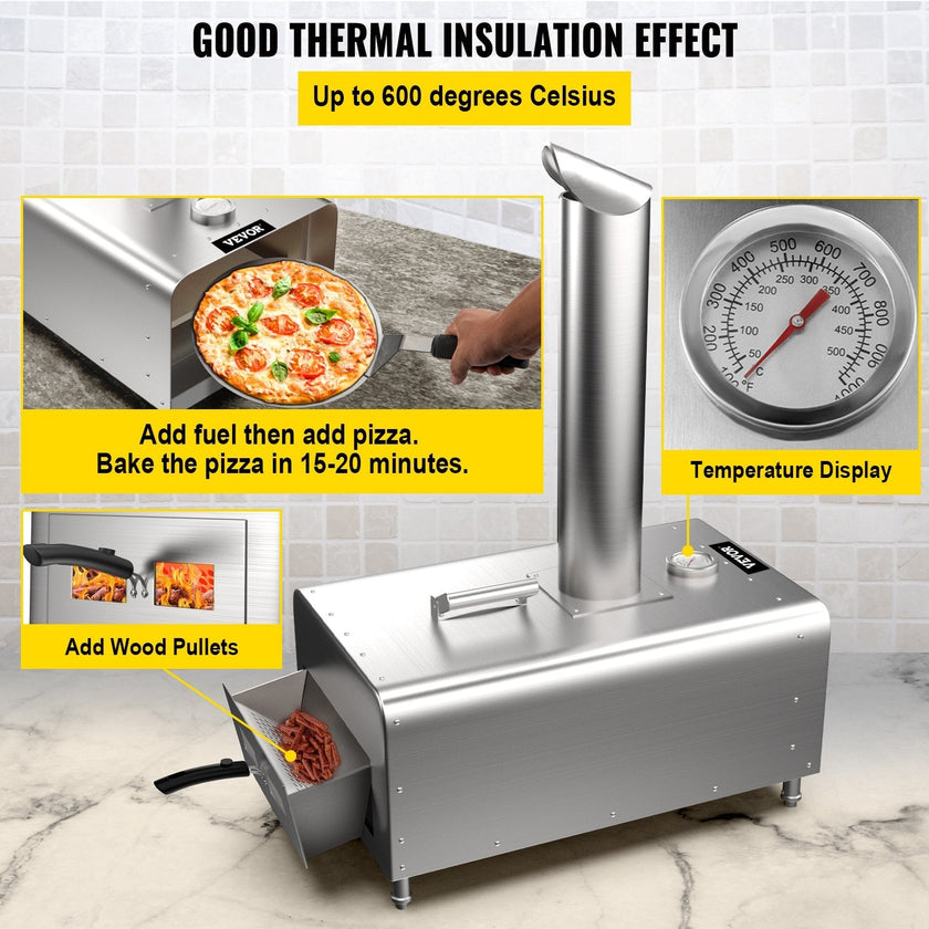 VEVOR Pellet Pizza Oven, Stainless Steel Pizza Oven Outdoor, 12