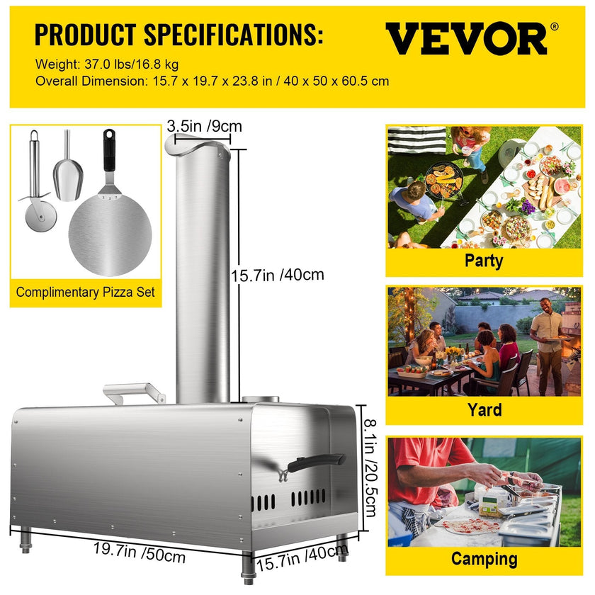 VEVOR Pellet Pizza Oven, Stainless Steel Pizza Oven Outdoor, 12