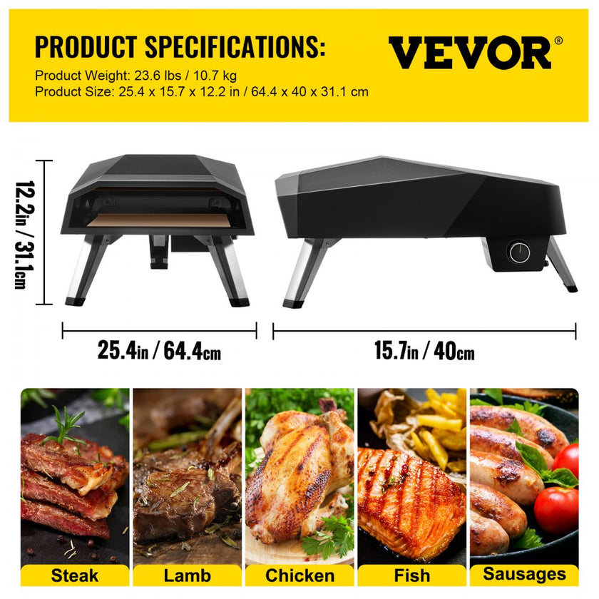 VEVOR Gas Pizza Oven, Stainless Steel Propane Pizza Oven, Gas Fire Pizza Oven with 12