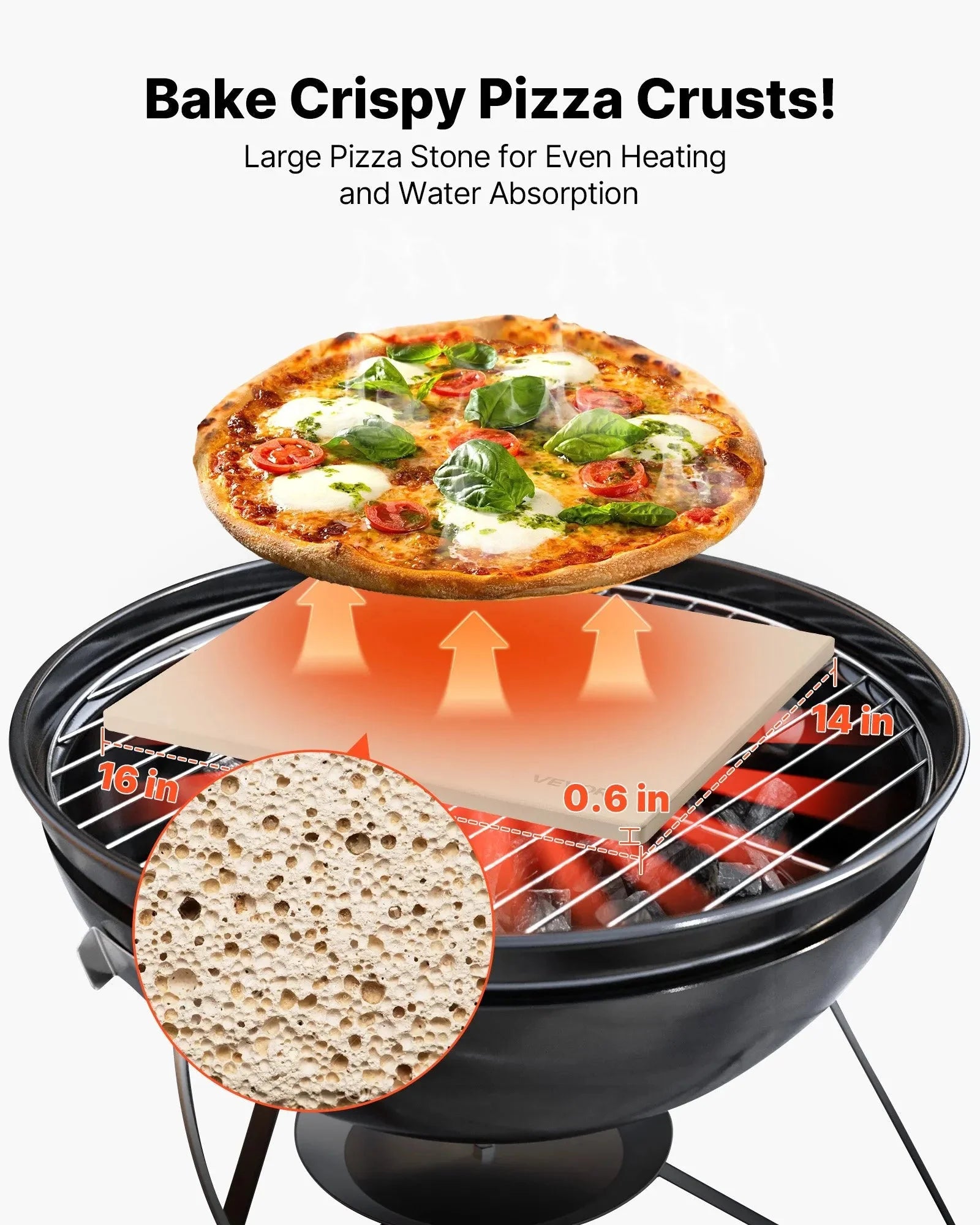 VEVOR Pizza Stone, 16 x 14 in Rectangular Cordierite Pizza Stone, Extra Large Baking-Stone with Scraper, 0.6 in Thick Heat-Resistant Cordierite, for Kitchen Oven, Baking Bread & Pizzas, BBQ Grilling