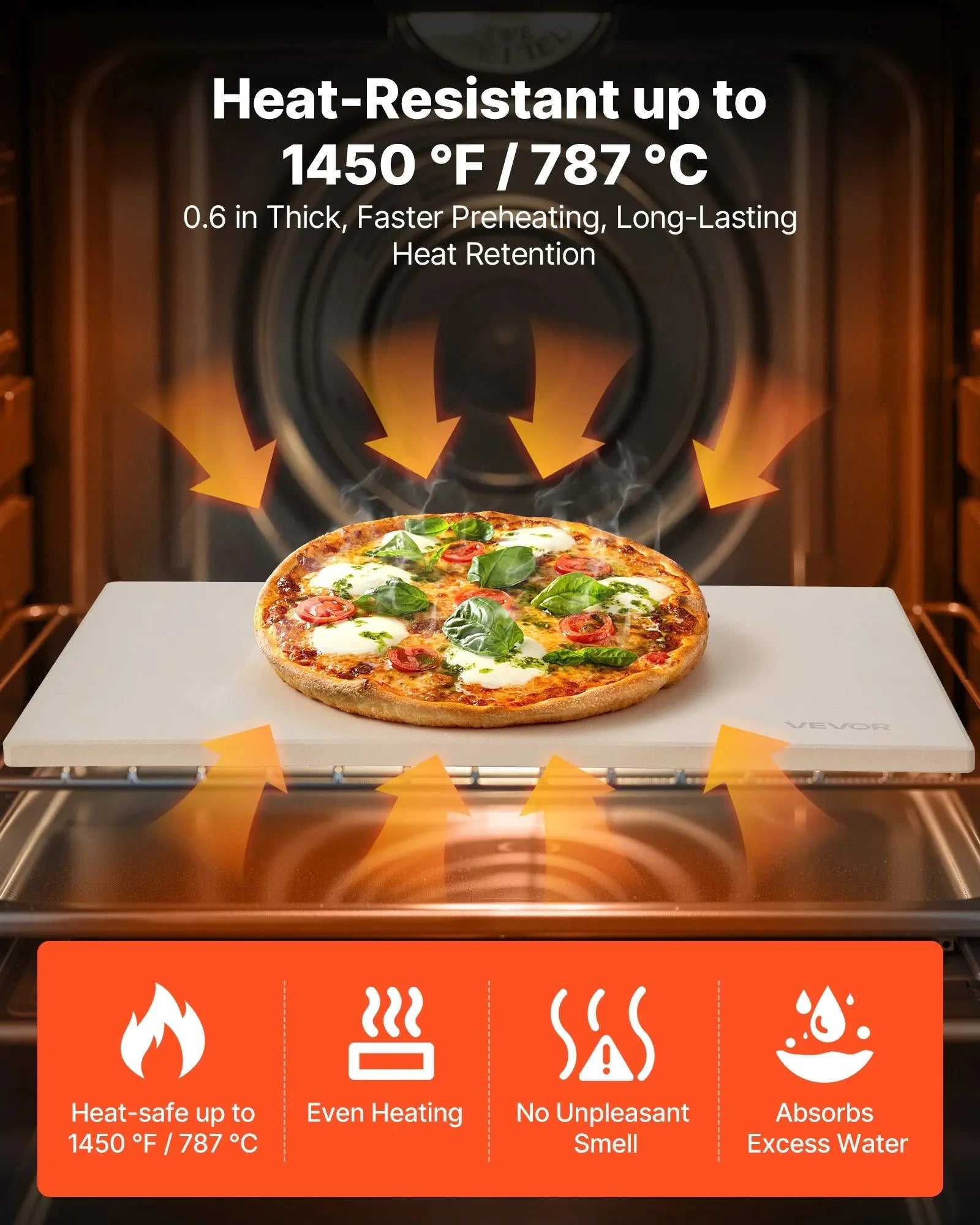 VEVOR Pizza Stone, 16 x 14 in Rectangular Cordierite Pizza Stone, Extra Large Baking-Stone with Scraper, 0.6 in Thick Heat-Resistant Cordierite, for Kitchen Oven, Baking Bread & Pizzas, BBQ Grilling