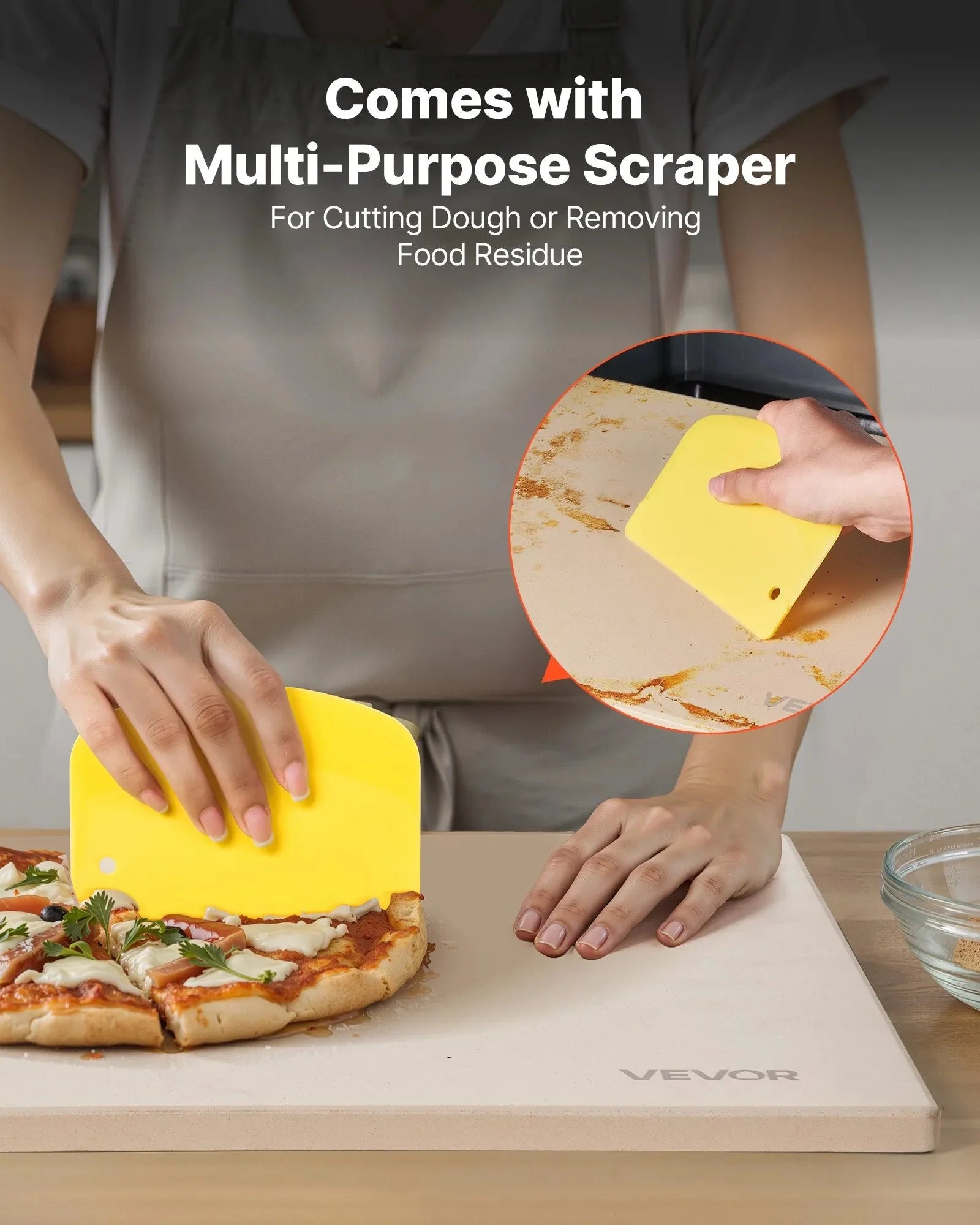 VEVOR Pizza Stone, 16 x 14 in Rectangular Cordierite Pizza Stone, Extra Large Baking-Stone with Scraper, 0.6 in Thick Heat-Resistant Cordierite, for Kitchen Oven, Baking Bread & Pizzas, BBQ Grilling
