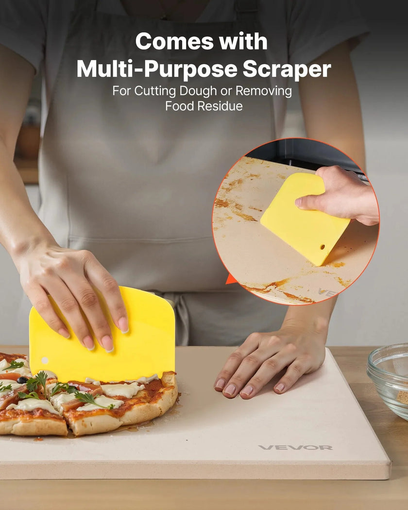 VEVOR Pizza Stone, 16 x 14 in Rectangular Cordierite Pizza Stone, Extra Large Baking-Stone with Scraper, 0.6 in Thick Heat-Resistant Cordierite, for Kitchen Oven, Baking Bread & Pizzas, BBQ Grilling