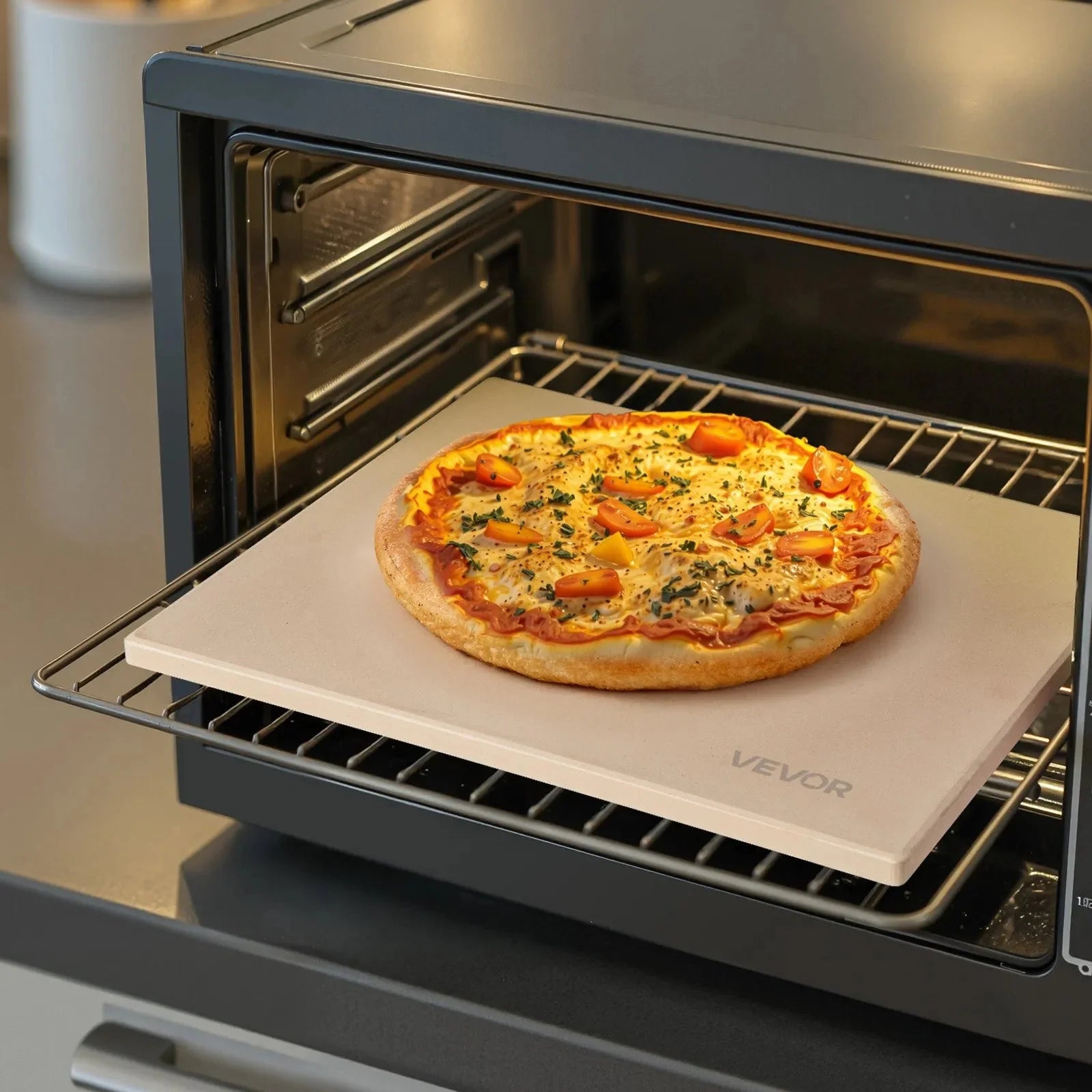 VEVOR Pizza Stone, 16 x 14 in Rectangular Cordierite Pizza Stone, Extra Large Baking-Stone with Scraper, 0.6 in Thick Heat-Resistant Cordierite, for Kitchen Oven, Baking Bread & Pizzas, BBQ Grilling