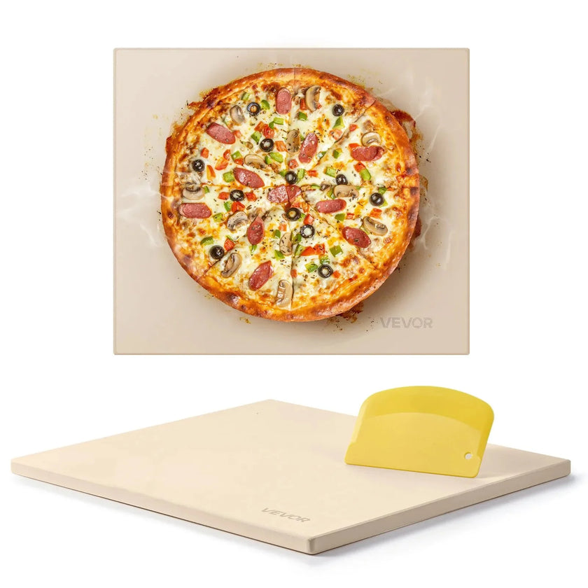 VEVOR Pizza Stone, 16 x 14 in Rectangular Cordierite Pizza Stone, Extra Large Baking-Stone with Scraper, 0.6 in Thick Heat-Resistant Cordierite, for Kitchen Oven, Baking Bread & Pizzas, BBQ Grilling