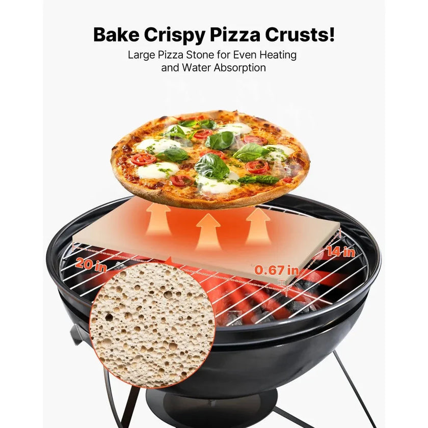 VEVOR Pizza Stone, 20 x 14 in Rectangular Cordierite Pizza Stone, Extra Large Baking-Stone with PP Scraper, 0.67 in Thick Heat-Resistant Cordierite, for Oven, Baking Bread & Pizzas, BBQ Grilling