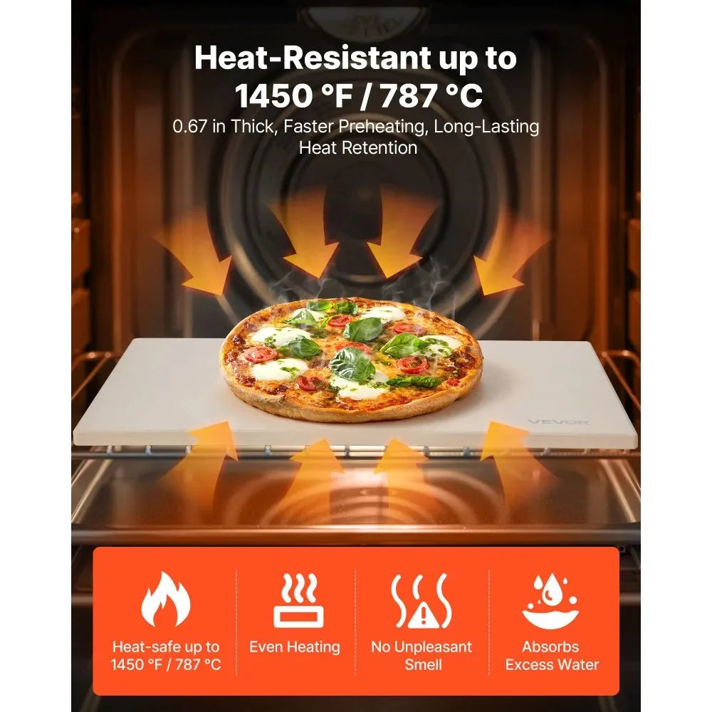 VEVOR Pizza Stone, 20 x 14 in Rectangular Cordierite Pizza Stone, Extra Large Baking-Stone with PP Scraper, 0.67 in Thick Heat-Resistant Cordierite, for Oven, Baking Bread & Pizzas, BBQ Grilling