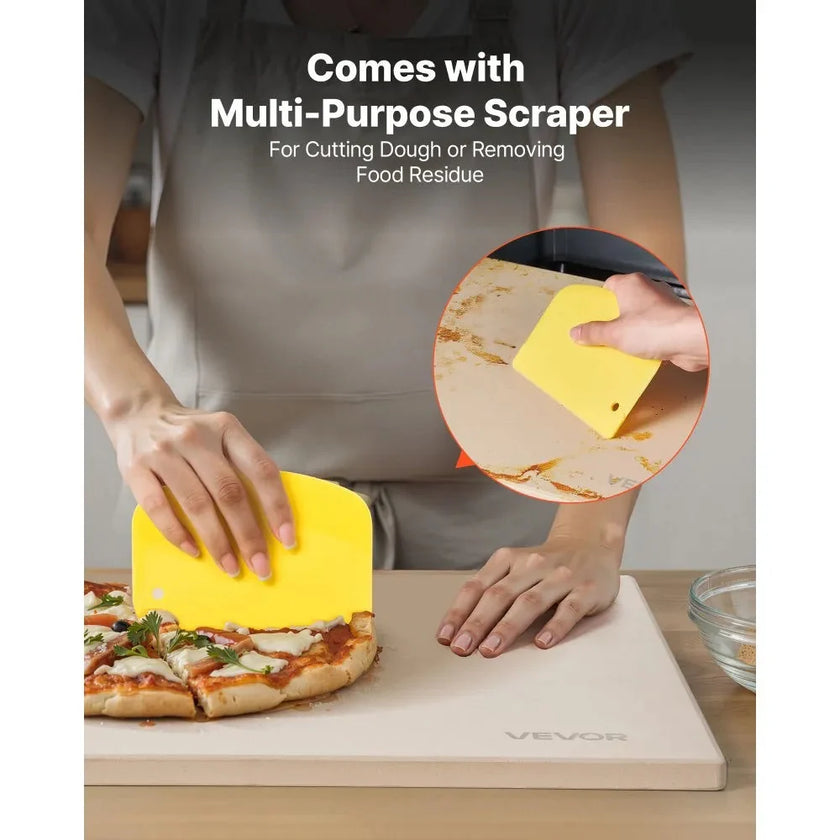 VEVOR Pizza Stone, 20 x 14 in Rectangular Cordierite Pizza Stone, Extra Large Baking-Stone with PP Scraper, 0.67 in Thick Heat-Resistant Cordierite, for Oven, Baking Bread & Pizzas, BBQ Grilling