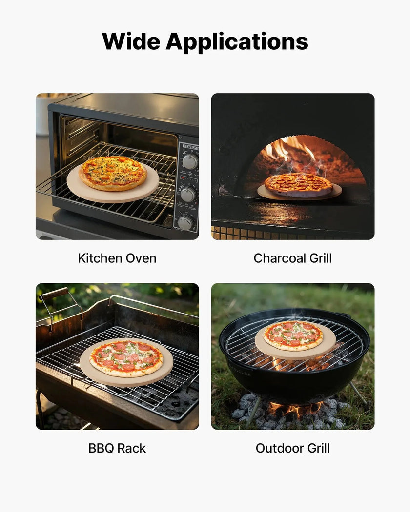 VEVOR Pizza Stone, 15 in Round Cordierite Pizza Stone, Extra Large Baking-Stone with Aluminum Peel, 0.67 in Thickness Heat-Resistant Cooking Cordierite, for Kitchen Oven, Baking Pizzas, BBQ Grilling