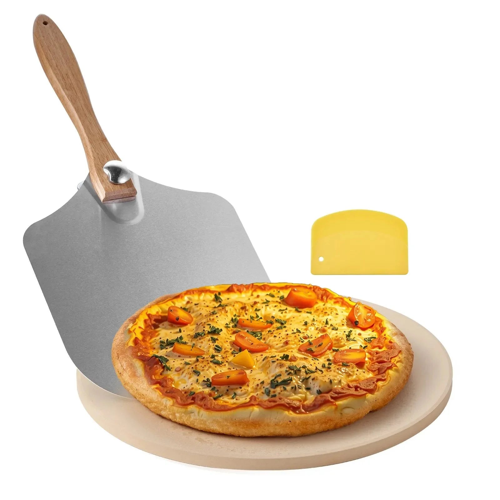 VEVOR Pizza Stone, 15 in Round Cordierite Pizza Stone, Extra Large Baking-Stone with Aluminum Peel, 0.67 in Thickness Heat-Resistant Cooking Cordierite, for Kitchen Oven, Baking Pizzas, BBQ Grilling