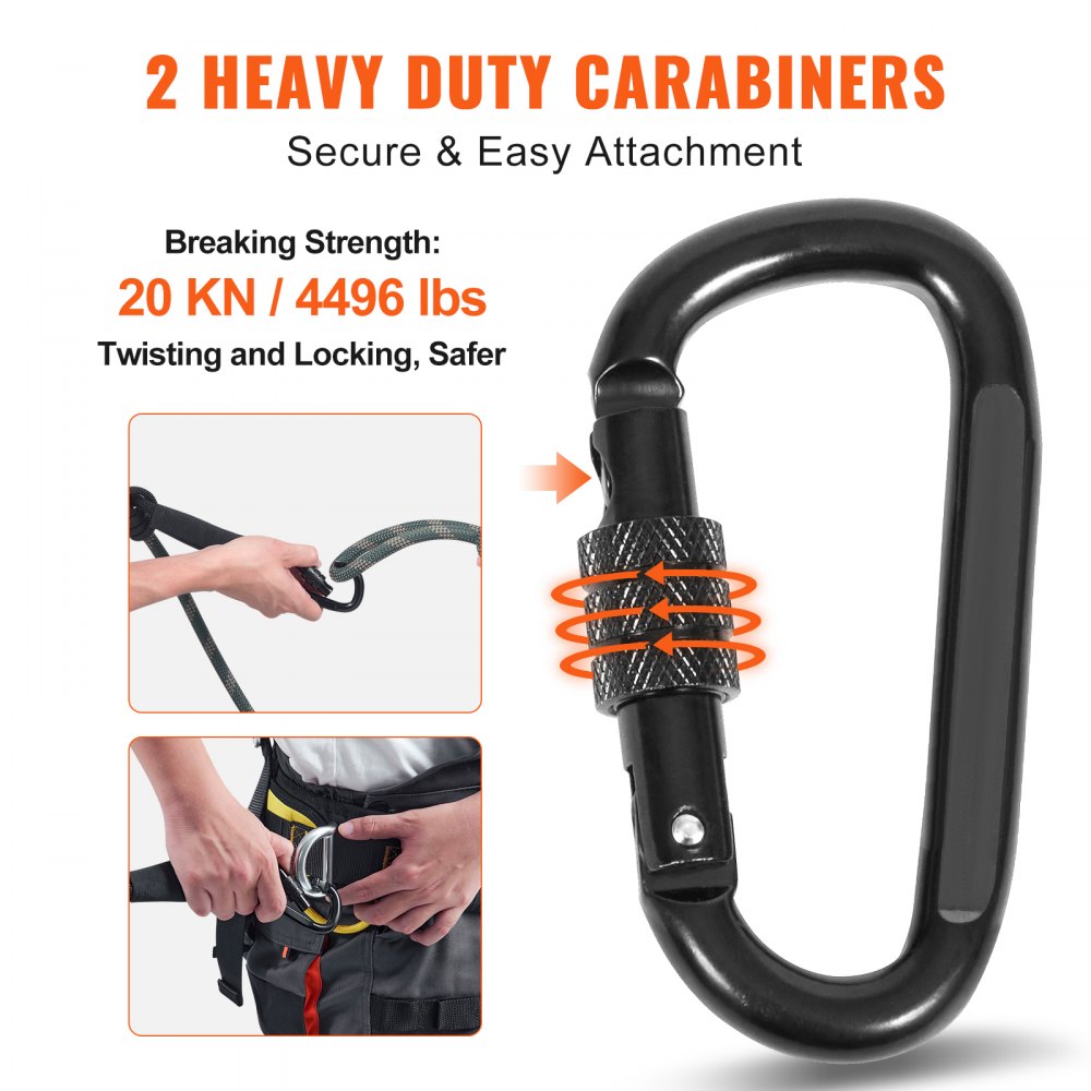 VEVOR Tree Stand Safety Rope, 9 ft/27.43M Treestand Lifeline Rope 30KN Breaking Tension, 0.6'' Hunting Safety Line with Prusik Knot, 2pcs Carabiner and Silencer, for Treestrap and Climbing